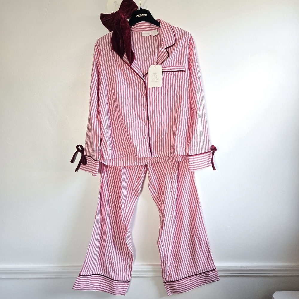 New Rachel Ashwell Striped 100% Cotton Tik Tok Viral Pajama Bow Clip Set Small